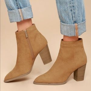Lulu’s Annelise Camel Suede Ankle Booties